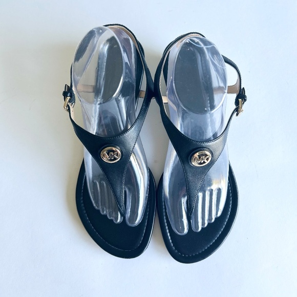 Michael Kors Black Genuine Leather Wedge Sandals size 9.5 - Picture 4 of 16